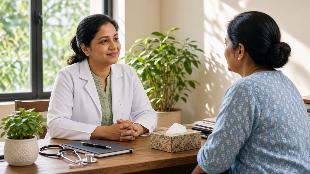 Physician documenting the visit with the patient present